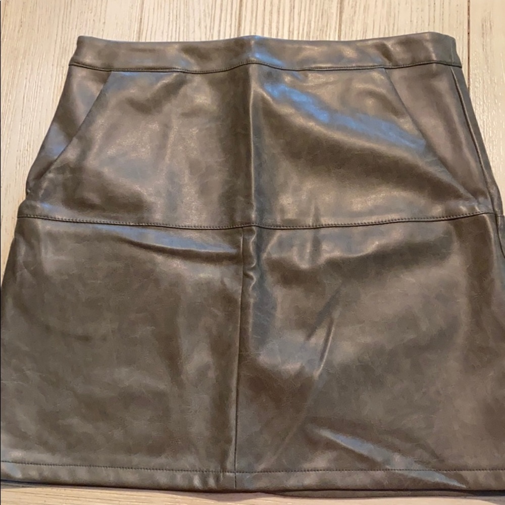 army green leather skirt